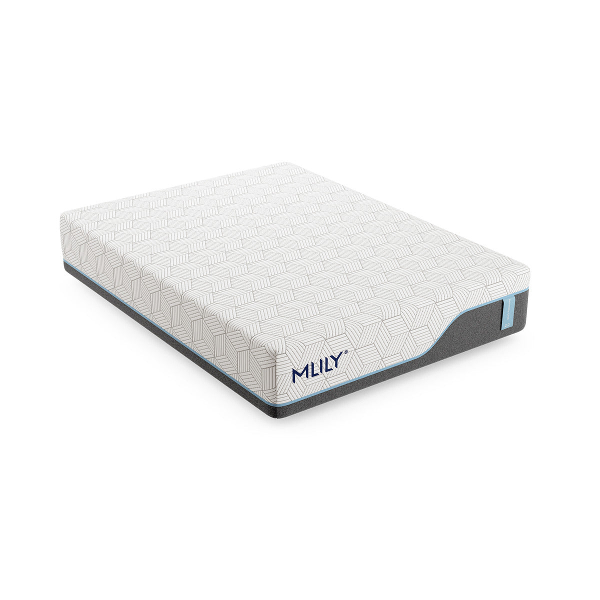 MLILY Harmony Chill 2.0 Memory Foam Medium 14" Mattress, aerial view showing the front and side of the mattress, white background.
