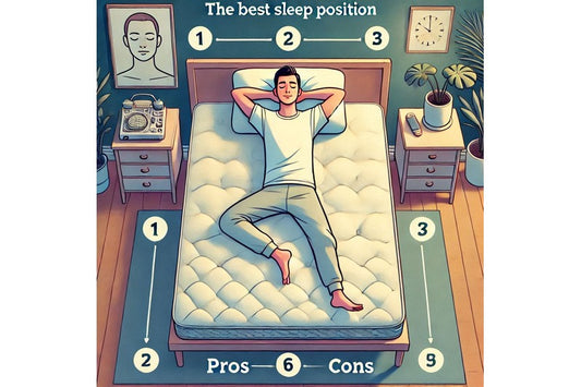 Man in a beautifully designed bedroom, lying on a mattress and pondering which sleep position will offer the best support and comfort