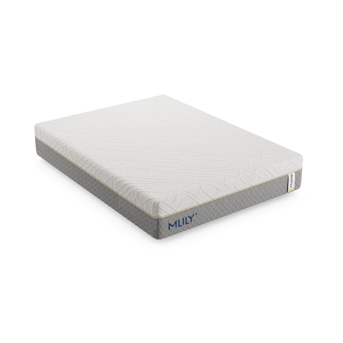 Corner aerial view of the MLILY WellFlex 1.0 Memory Foam Firm 12-inch Mattress, with a white background.