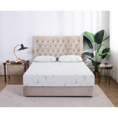 MLILY Dreamer Memory Foam Medium 10" Mattress sitting on a platform bed with two MLILY Dreamer pillows at the head part of the mattress, inside a bedroom.