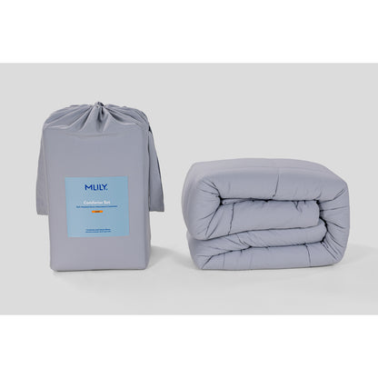 MLILY Soft Washed Down Alternative Comforter displayed in its packaging on the left, with the comforter folded up on the right side, showcasing both the packaged and unpackaged product.