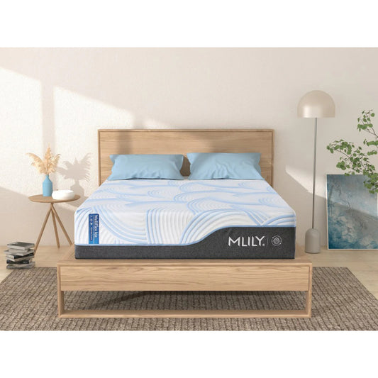 MLILY WellFlex ICE 1.0 Memory Foam Firm 14" Mattress front view on a platform bed frame in a decorated bedroom